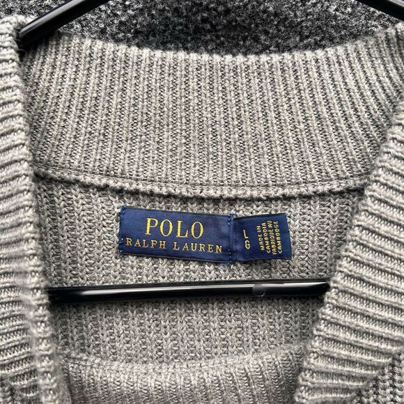 Polo Ralph Lauren Striped Knit Pullover Sweater Size Large Gray & White - Picture 4 of 6